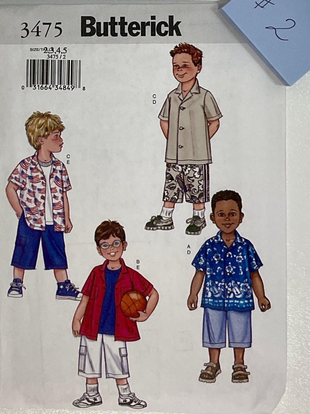 Butterick 3475 Boys Shirt and Shorts Easy Sewing Pattern Uncut #2